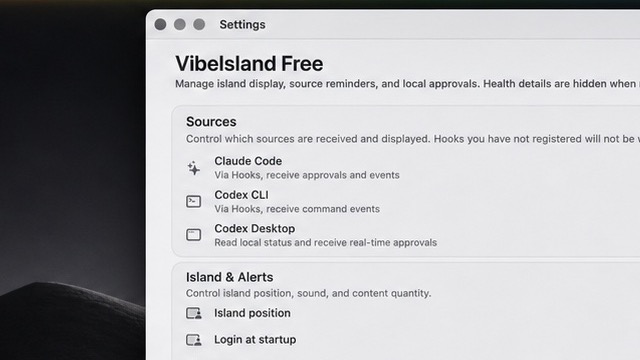 Vibelsland Free 设置界面截图